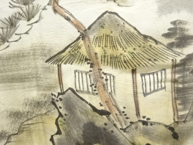 JAPANESE KIMONO / ANTIQUE HITOE MENS JUBAN / SILK / SHIBORI / CLOUD & SCENERY
